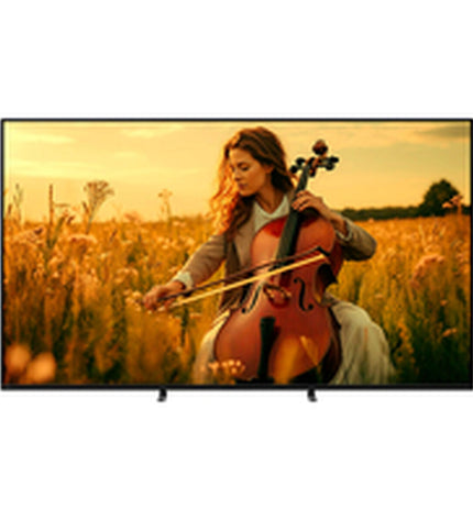 Sony K98XR55BP smart TV showing a vibrant home entertainment scene on a large screen in a modern living room.