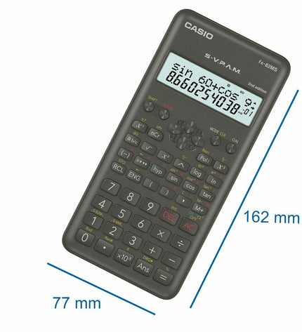 Casio FX-82 MS2 scientific calculator in dark gray plastic, showing buttons and display for office and school use