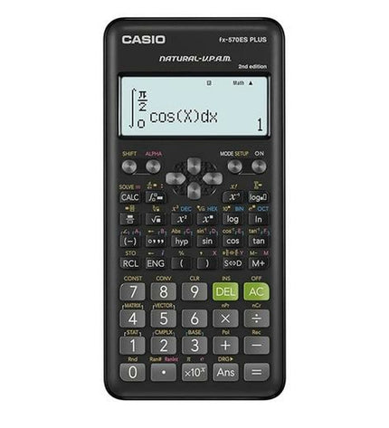 Casio FX-570ESPLUS-2 scientific calculator in black with numeric keypad and display, designed for office and educational use.