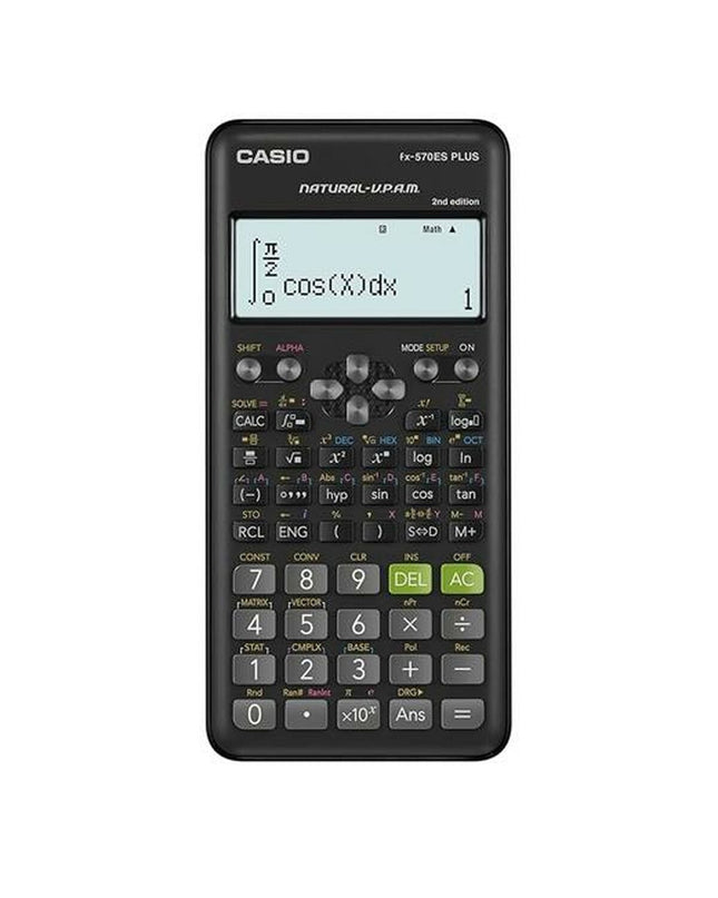 Casio FX-570ESPLUS-2 scientific calculator in black with numeric keypad and display, designed for office and educational use.