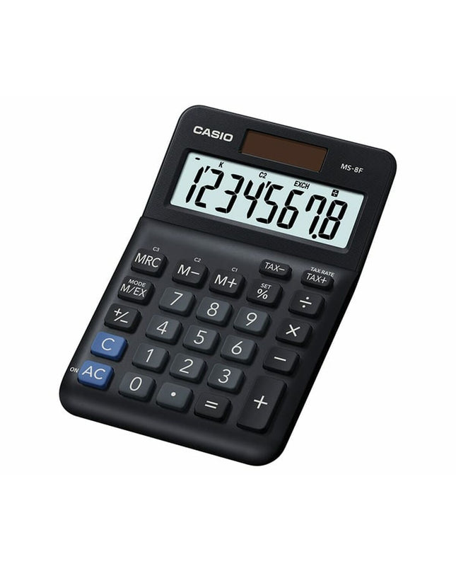 Casio MS-8F calculator with numeric keypad and display, designed for office and writing supplies, showing its front view.