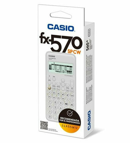 Casio scientific calculator in white with display and buttons, suitable for office and academic use.