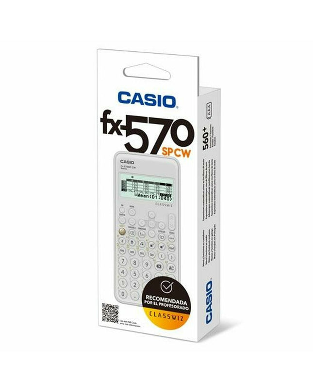 Casio scientific calculator in white with display and buttons, suitable for office and academic use.