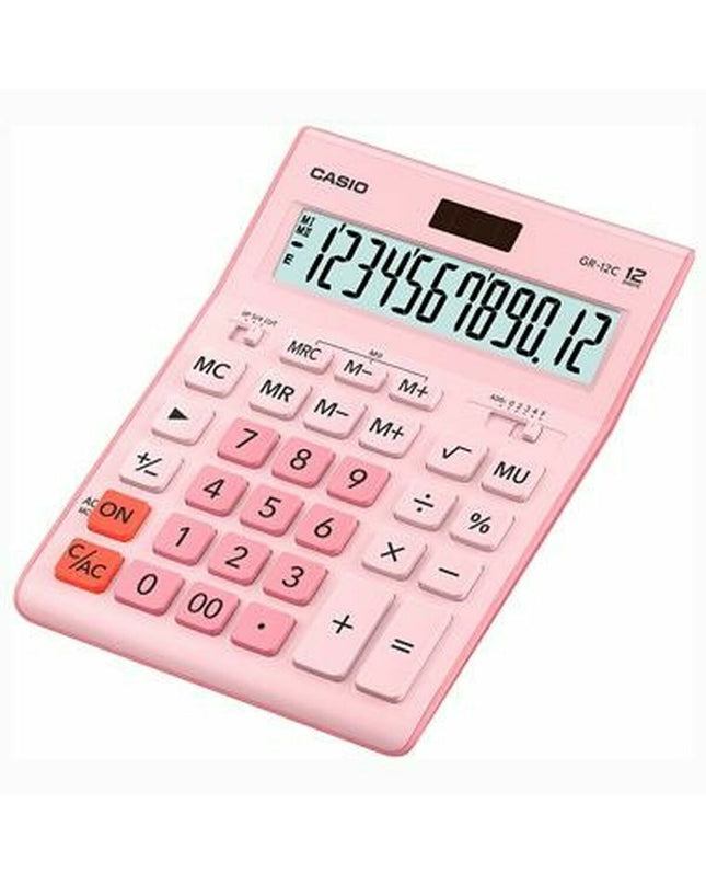 Casio GR-12C black plastic calculator, office electronics and stationery, showing keypad and display screen.