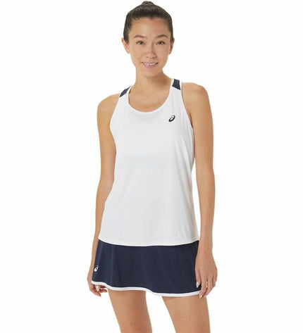 Asics sport T-shirt with short sleeves for tennis, white athletic top designed for outdoor tennis and sports activities.