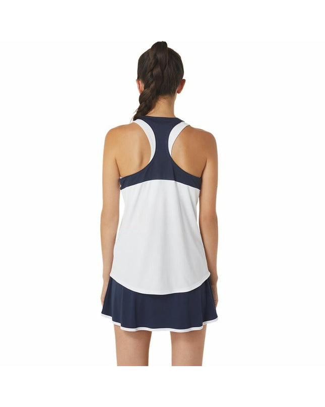 Asics sport T-shirt with short sleeves for tennis, white color, breathable fabric, designed for active outdoor tennis play.