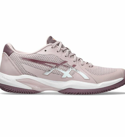 Asics Solution Swift FF 2 Clay women's tennis shoes in pink, designed for outdoor tennis and sports performance.