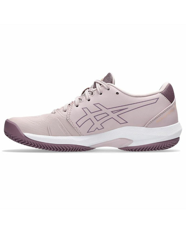 Pink Asics Solution Swift FF 2 clay tennis shoes for women, sporty outdoor footwear with breathable design.