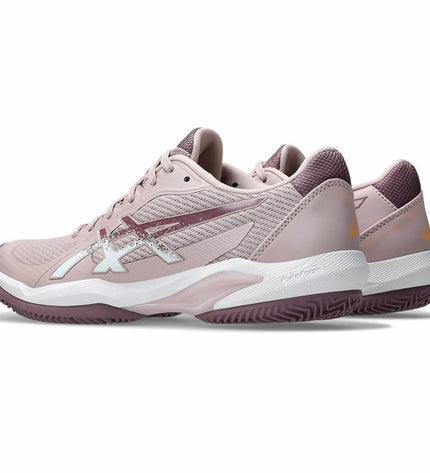 Pink Asics Solution Swift FF 2 Clay tennis shoes for women, sporty outdoor footwear with breathable mesh and durable sole.