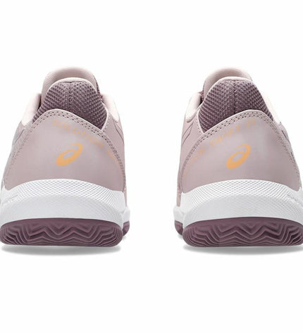 Pink Asics Solution Swift FF 2 tennis shoes for women, designed for outdoor clay courts, with breathable mesh and supportive sole.