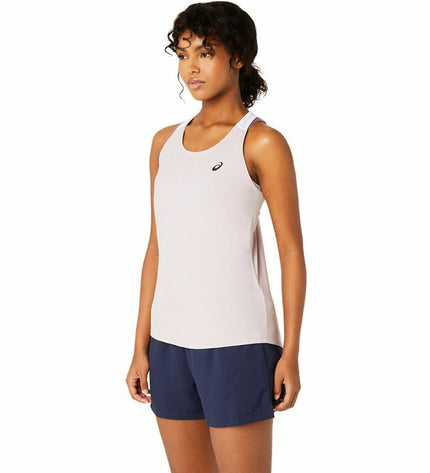 Pink Asics Court Tank tennis top for women, sporty sleeveless design ideal for outdoor tennis and sport activities.
