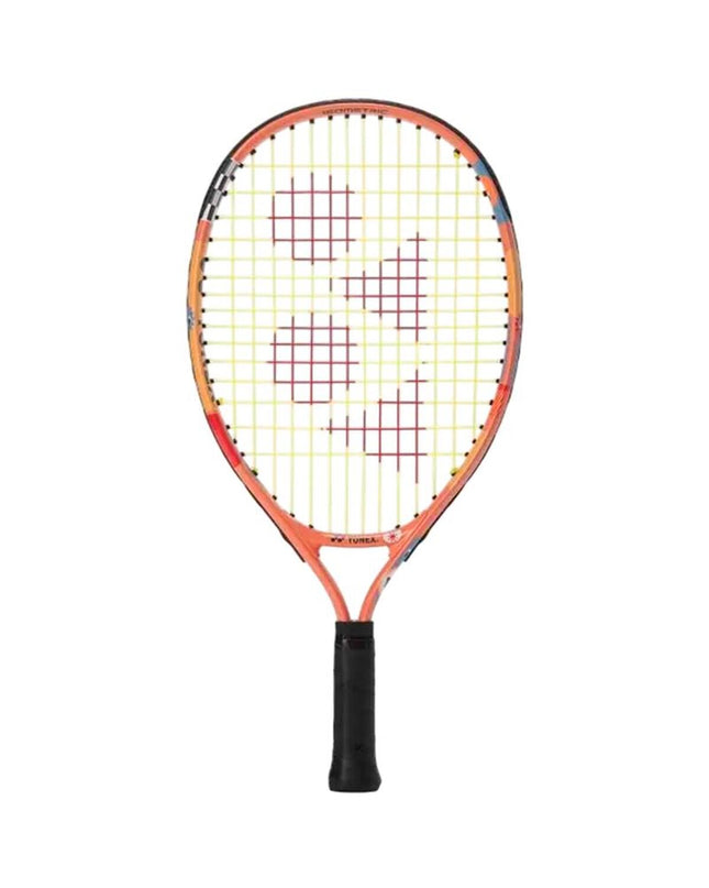 Yonex Junior 19 orange tennis racket for kids, lightweight sport and outdoor tennis equipment, with grip and strings visible.