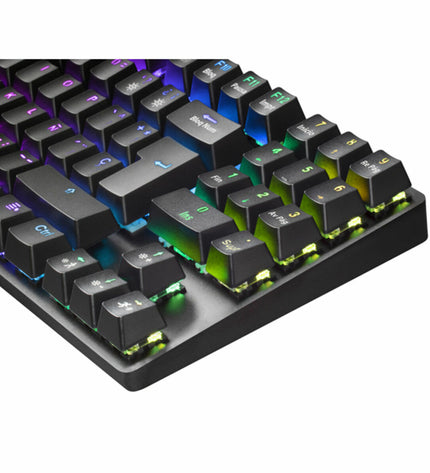 Mars Gaming MKREVO PRO LED RGB gaming keyboard with backlit keys, designed for electronic gaming and plug-and-play console use.