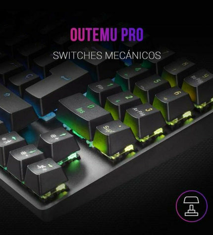 Mars Gaming MKREVO PRO LED RGB gaming keyboard with colorful backlit keys, sleek design, and mechanical switches.
