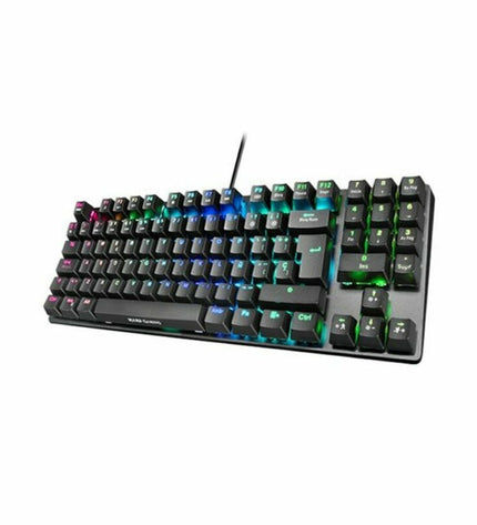 Mars Gaming MKREVO PRO LED RGB gaming keyboard with colorful backlit keys, designed for electronic gaming and plug & play consoles.