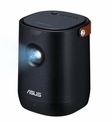 Asus L2 Full HD projector showing a bright, clear image on a wall, with 400 lumens brightness and 1920x1080 resolution.