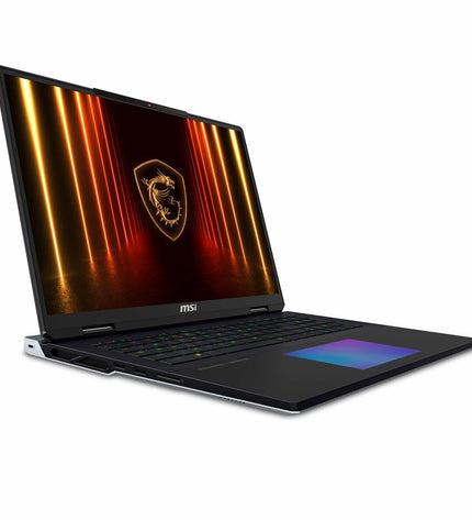 MSI laptop with sleek black design, showing the keyboard and screen, model 9S7-182421-249 for computing tasks.