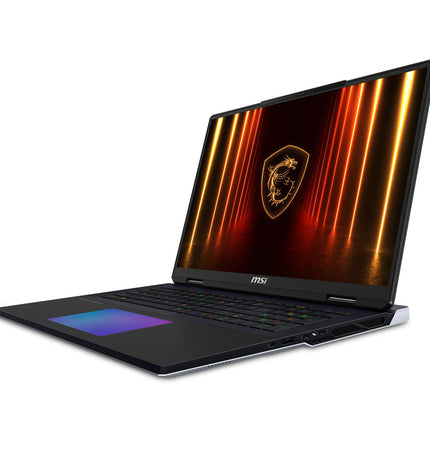MSI laptop model 9S7-182421-249 with calculator interface, showing a sleek design and keyboard in a close-up view.
