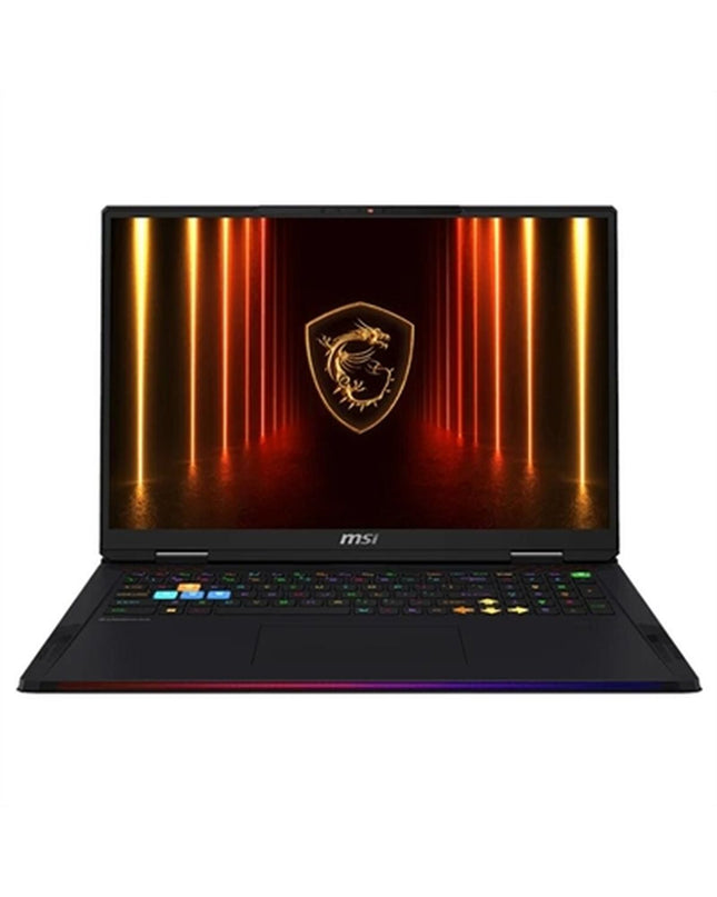 MSI laptop with sleek black design and keyboard, pictured from a side angle, showing the brand logo on the lid.