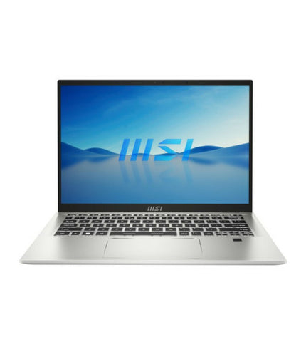 MSI 14-inch laptop with 16GB RAM and 512GB SSD, shown open with keyboard and screen visible.