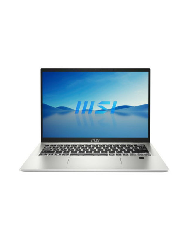 MSI 14-inch laptop with 16GB RAM and 512GB SSD, shown open with keyboard and screen visible.