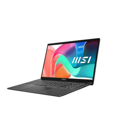 MSI 14-inch laptop with 16GB RAM and 512GB SSD, showing the sleek silver design and keyboard in the image.