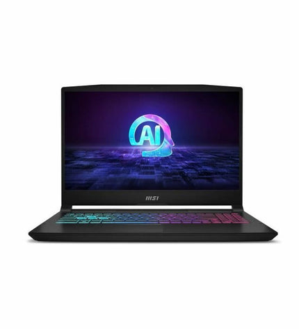 MSI HXB14WFK-209XFR 15.6-inch laptop with 16GB RAM and 512GB SSD, showing the device's sleek design and keyboard.