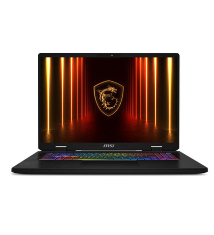 MSI 17-inch laptop with 32GB RAM and 1TB SSD, open showing keyboard and screen, high-performance computing device
