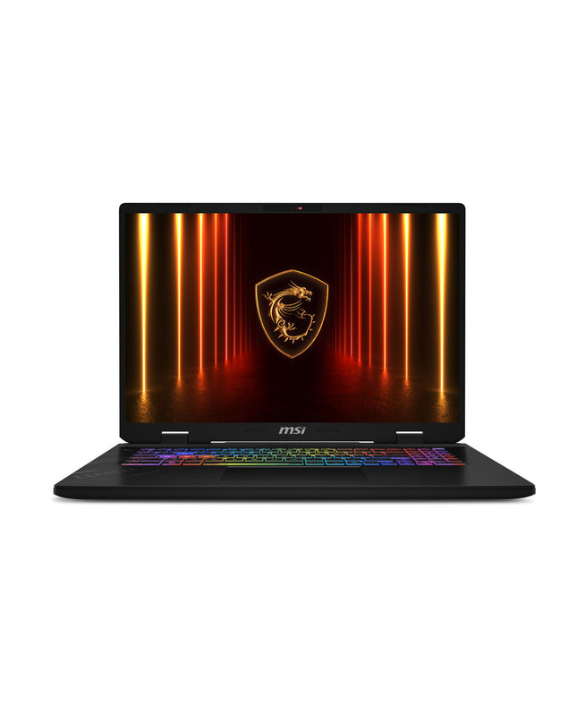 MSI 17-inch laptop with 32GB RAM and 1TB SSD, open showing keyboard and screen, high-performance computing device