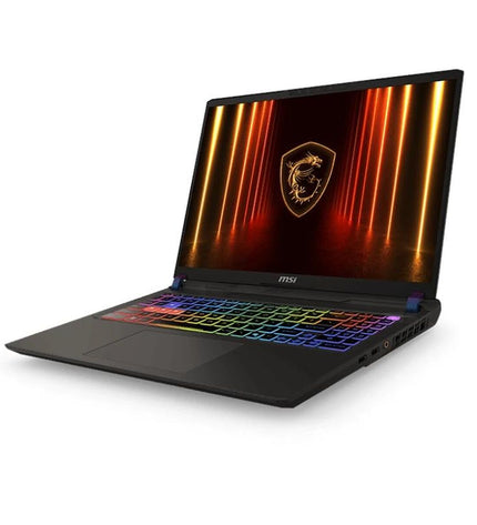 MSI Vector 16HX gaming laptop with 16-inch display, 64GB RAM, 1TB SSD, NVIDIA GeForce RTX 5090 graphics, shown open with keyboard