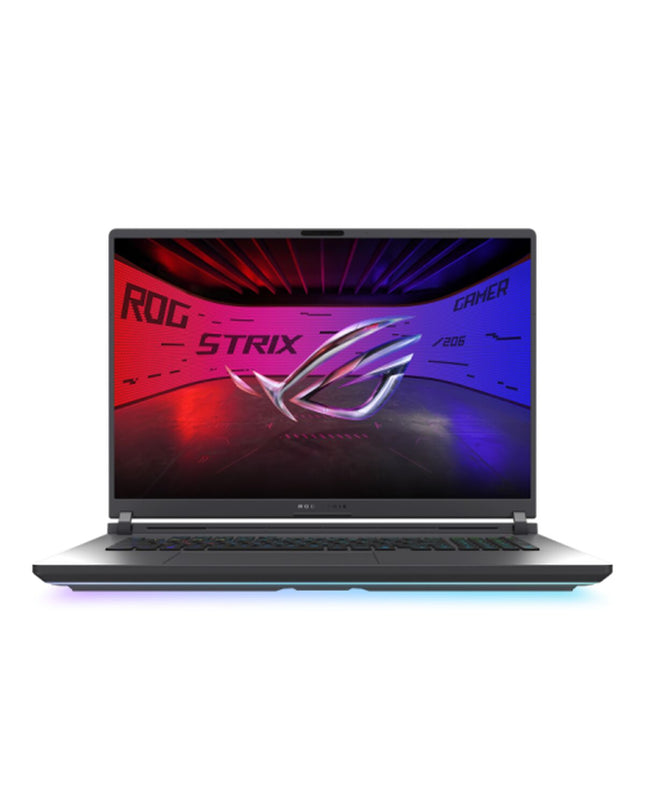 Asus 18-inch laptop with Intel Core i9, 32GB RAM, 1TB SSD, and RTX 5080 graphics, shown with keyboard and screen display.