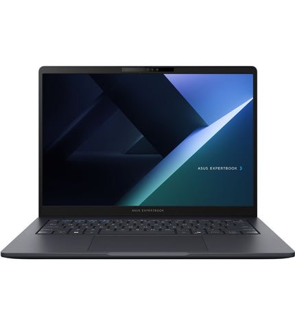 Asus 14-inch laptop with Intel Core Ultra 5 processor, 16GB RAM, 512GB SSD, sleek design, front view showing keyboard and screen