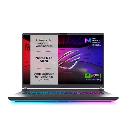 Asus ROG Strix G18 gaming laptop with 17-inch display, Intel Core i9, 32GB RAM, 1TB SSD, Nvidia RTX 5070, QWERTY Spanish keyboard