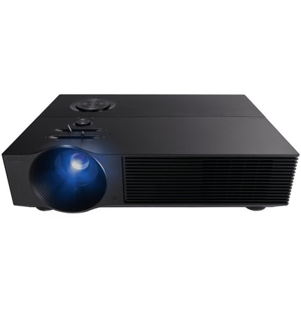 Asus H1 LED projector displaying bright full HD 1920x1080 image, ideal for home theater and electronics setup