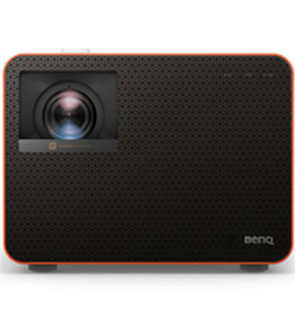 BenQ X3100I projector displaying a vibrant home cinema scene with a sleek design and control buttons on top.