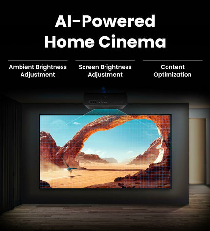 BenQ projector displaying a full HD image, with a sleek design suitable for home theater and electronics setup.