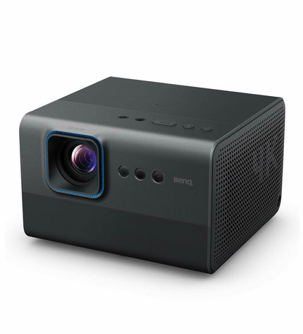 BenQ Full HD projector for home cinema and electronics, showing a sleek black device with lens and control buttons.