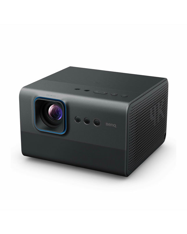 BenQ Full HD projector for home cinema and electronics, showing a sleek black device with lens and control buttons.