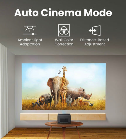 BenQ Full HD projector for home cinema and electronics setup, displaying a clear, bright image on a wall.
