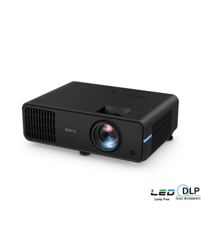 BenQ 9H.JS377.1NE Full HD WXGA projector displaying a vibrant home theater screen with colorful visuals.