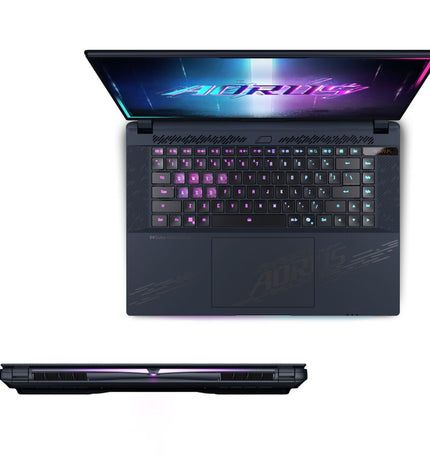 Gigabyte 16-inch laptop with 32GB RAM and 1TB SSD, front view showing sleek design and ports.