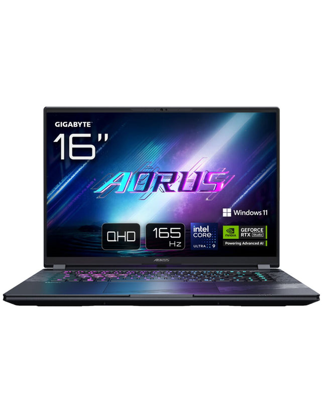 Gigabyte AORUS ELITE 16-inch gaming laptop with Intel Core i9, 32GB RAM, 1TB SSD, and NVIDIA GeForce RTX 5070 graphics.