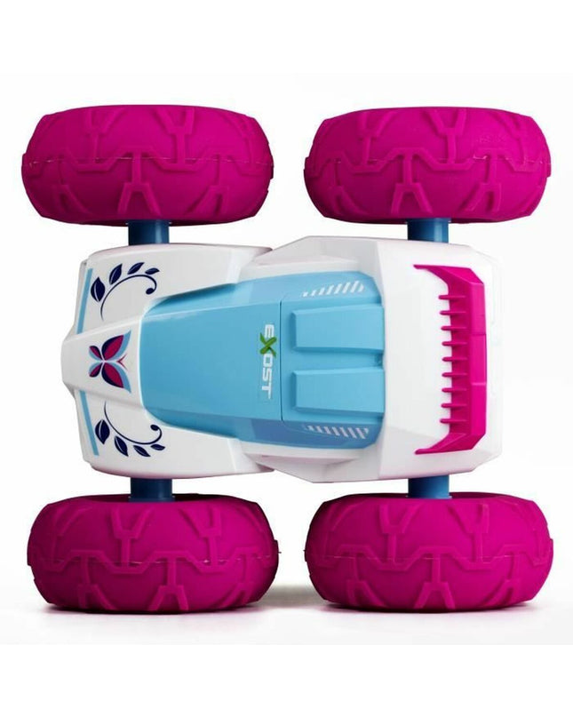 Exost remote control police car toy in white and pink, detailed with police markings, suitable for children.