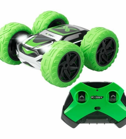 Green and yellow Exost remote control police car toy, detailed with realistic police vehicle features, designed for children.