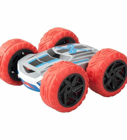 Gray and red remote-controlled police car toy by Exost, detailed with police markings and realistic design.