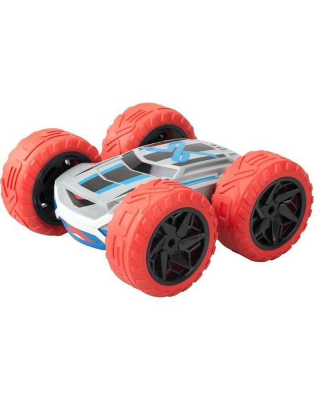 Gray and red remote-controlled police car toy by Exost, detailed with police markings and realistic design.
