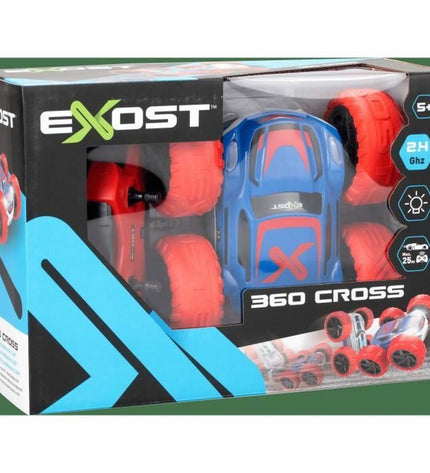 Gray and red remote control police car toy by Exost, featuring detailed design and vibrant colors in a playful vehicle image.