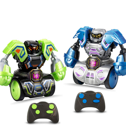 Silverlit robot toy, electronic robot figure with silver finish, designed for kids' toys and games.