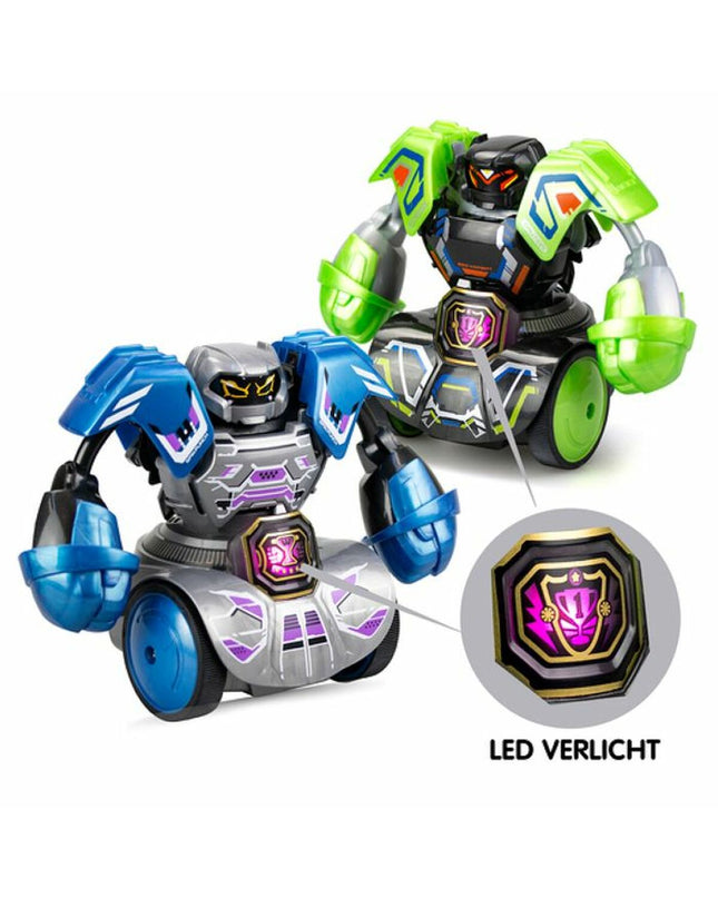 Silverlit robot toy with silver body and articulated limbs, electronic features, designed for kids' play and entertainment.