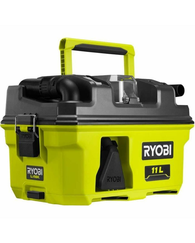 Ryobi 18V vacuum cleaner for home cleaning, showing a compact, cordless vacuum with a dustbin and ergonomic handle.